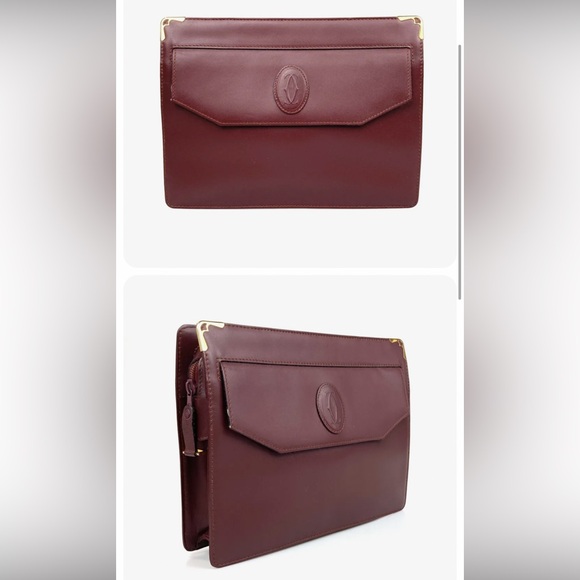CARTIER Bag clutch les must de Cartier Dark Red Leather Authentic 10.2x7.9x2.4in - Picture 6 of 15
